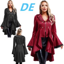 DE Damen Steampunk Mantel Frack Jacke Halloween Vintage Renaissance Kostüm 