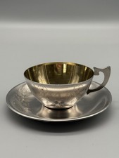 Elegante Teetasse mit Untertasse 875er Silber UdSSR idealer Zustand Floraldekor