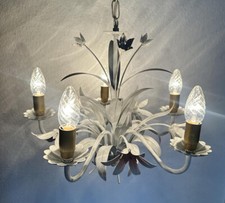 Kronleuchter florales Design Deckenlampe Leuchte 5-armig Lüster weiß, 60er, 70er