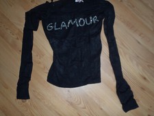 Pullover, Schwarz mit Straßaplikation, Schriftzug Glamour, Größe M