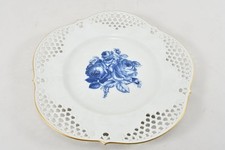 N92Q04- Meissen Goldrand Porzellan Platte Durchbruch blaue Blume 1. Wahl 
