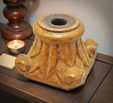 Vintage Gelb Sand Stein Kerzenständer Ständer Original Alt Handgeschnitzt