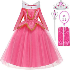Prinzessin Aurora Kleid Mädchen Dornröschen Kostüm Kinder Faschings Kleider