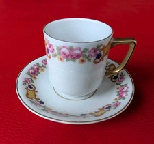 1920 Antike Jugendstil Sammeltasse Mokka Mocca Gold Blumen Rosen Rosa Gelb Blau