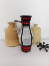 Bay Keramik Vase mit Henkel 50er - 271-25 - Schwarz Rot Grau Henkelvase MCM WGP