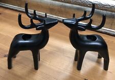 2 Hirsch Elch Rentier Kerzenständer Kerzenhalter Kerzenleuchter Metall Schwarz