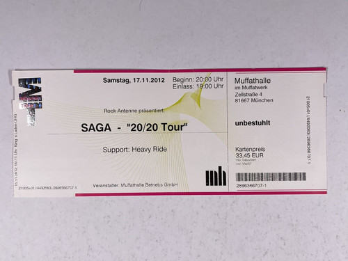 Saga original konzert ticket - saga,