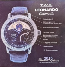 HAU T.W.S Leonardo Limited Edition Automatik Saphir 22 Jewels Lederband + 2x Box