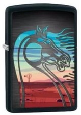ZIPPO Feuerzeug HORSE COLORFUL Black matte Pferd Wüste Farben OVP NEU stH