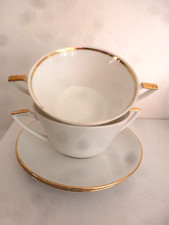 2 Eschenbach Suppentassen Goldrand eckiger Griff alte Serien Vintage alt antik