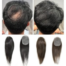 Männer Haarteil Echthaar Patch Toupet PU Basis Ersatz Systeme Toupee Haaransatz