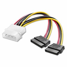K16 SATA Stromkabel 4-Pin Molex auf 2x S-ATA 15 Pin Buchse Adapter für PC, 20 cm
