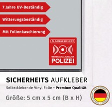 Aufkleber Alarmanlage Polizei Hinweis Alarmgesichert Wetterfest UV-Beständig 