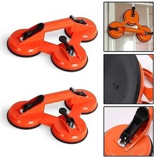 2X Schwerlast Gummi Dreifach Saugnapf Glas Hebegriff Heber Werkzeug Orange