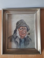 Ölbild gerahmt   ca38,5 x 32,5cm  Seemann Seefahrer Fischer m Pfeife Leinwand