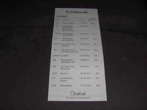 Hummel preisliste 1994 sehr - ,