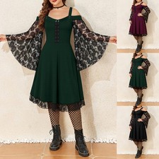 Damen Punk Gothic Hexe Karneval Cosplay Kostüm Hexe Vampir Party Kleid Halloween