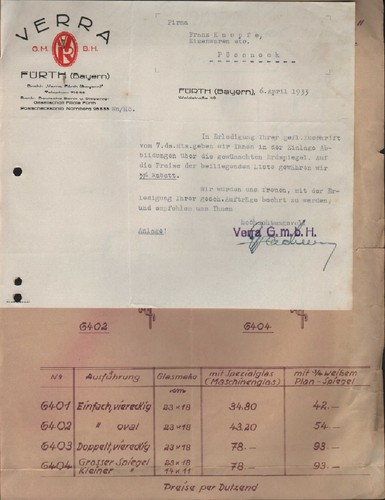 Fürth bay brief 1933 verra - 1933,,