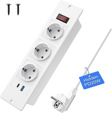 Tischplatte Versenkte Steckdose mit USB C 20W, 3-Fach Einbau Steckdosenleiste
