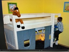 Infanskids Hochbett mit Leiter und Regal  Weiß 90x200cm Kinderbett