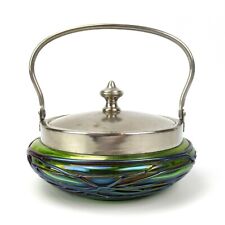 Jugendstil Glas Dose + Metall Böhmen um 1900 wohl Pallme König Deckeldose Antik