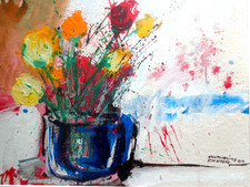 Cornelius Richter, Ölgemälde "Blumenstillleben" signiert 2001