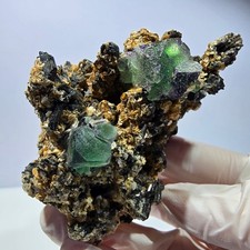 Große Phantom Fluorit Würfel, Schörl Turmalin, Muskovit Stufe Erongo, Namibia