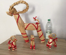 4 Strohfiguren Weihnachtsdeko 1x Groß + 3x Klein Stroh Elch / Hirsch / Reh Bambi