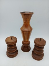 2 Vintage Kerzenhalter + 1 Vase aus Holz ❤️