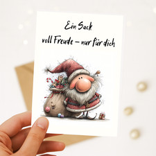 Weihnachtskarte Ein Sack voll Freude | lustige Postkarte Weihnachten