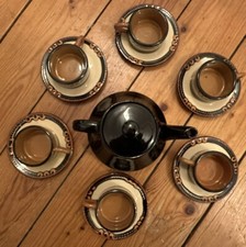 mokkaservice Bulgarien Pfauenauge Vintage KunstKeramik 14 Kaffee Tee Vintage
