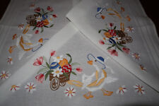 Schöne Osterdecke-Handarbeit-Stickerei-Enten-Ostereier-Frühlingblumen-Tischdecke