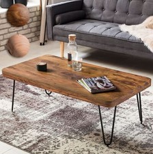 FineBuy Couchtisch Massivholz 115 cm Hairpin Beinen Wohnzimmertisch Industrial