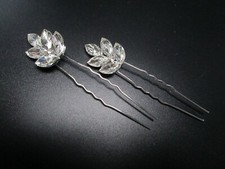 2er Set Haarnadeln Strass Haarschmuck Kopfschmuck Blatt Blätter silber