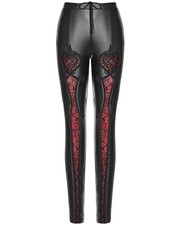 Punk Rave Damen Gothic Leggings Hose Schwarz Rot Kunstleder Steampunk Spitze Vintage