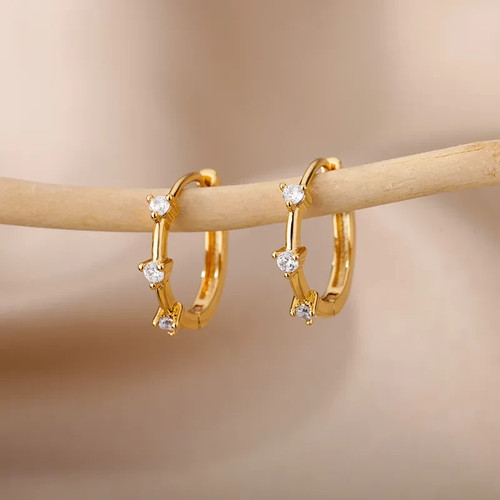 Trio zirkonia creolen gold - zirkonia,