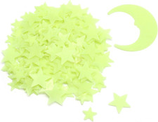 201 Stück selbstklebende, gelb fluoreszierende Leuchtsterne und Mond-Aufkleber f