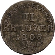 Leiningen Dagsburg 3 Kreuzer 1805 L Karl Friedrich 1,1g  Original Münze #KRA304