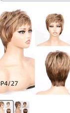 Echthaar Perücke 100% Human Hair, Braun/Schwarz Wig Kurz Haaren