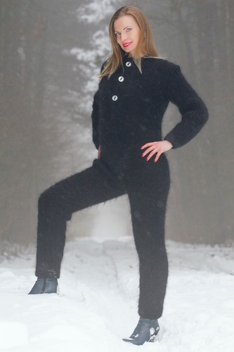 Black thick mohair catsuit