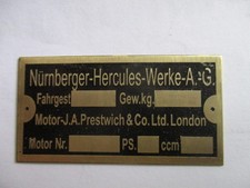 Schild Hercules mit JAP Motor Vorkrieg Typenschild Messing Plakette s26