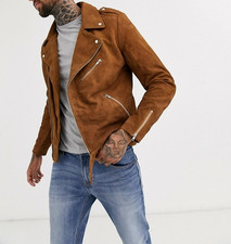 Herren Braun Lederjacke Reines