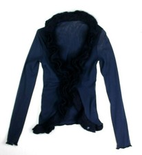 Made in Italy Damen Chiffon Blazer Jacke Bluse durchsichtig Strickkragen Gr. L