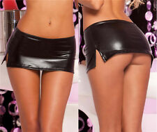 Sexy Damen weicher Stretch Micro Minirock Gummibund Seitenschlitze Wetlook