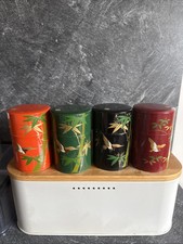 4 Alte Chinesische Teedosen Blech Dosen Antik Alt RAR Deckel 60-70er Handbemalt