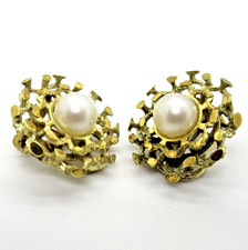 Exklusive 585er Gold 14K Ohrclips Ohrringe Perle Brutalist Vintage edel Luxury