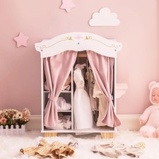 Robud Puppenschrank Holz pink Kleiderschrank Möbel für Mädchen Geschenk