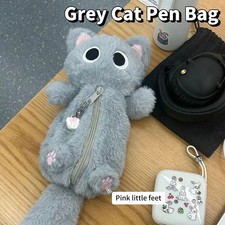 Gray Plush Cat Pen Bag Cute