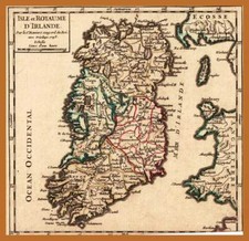 IRLAND Königreich dekorative  Landkarte Vaugondy 1749 kol. Kupferstich Original!
