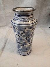 Maioliche Deruta Italy Design Art Pottery Vase m. 925 Sterling Silber Montierung